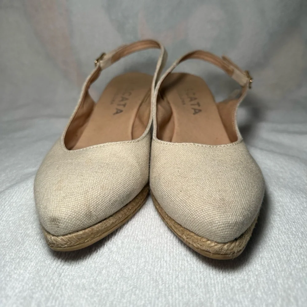 VISCATA Barcelona Palomera Canvas Slingback Buckle Wedge Espadrilles Size 39/8